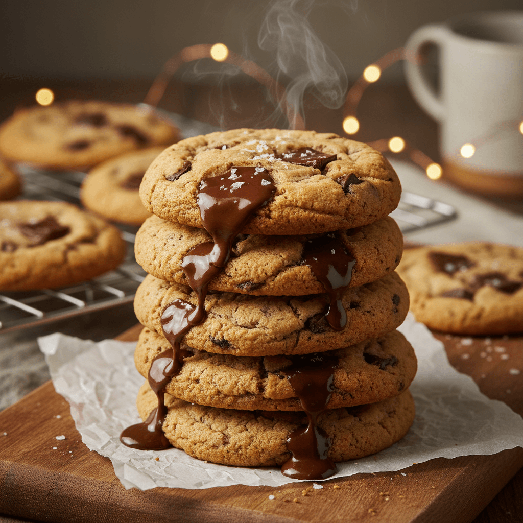 Stack of freshly baked chocolate chunk cookies
