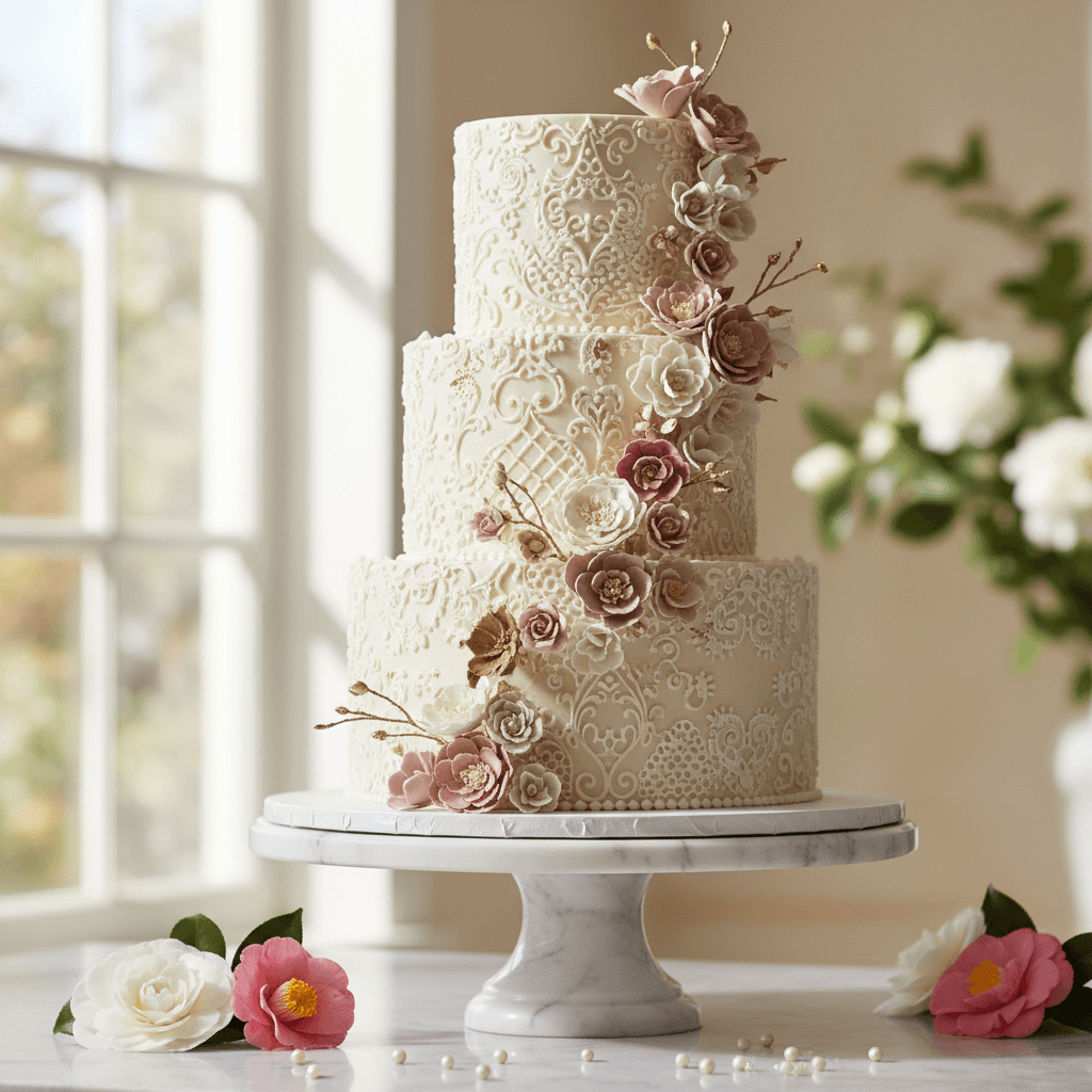 Birthday cake with pastel blue glaze and piped rosettes