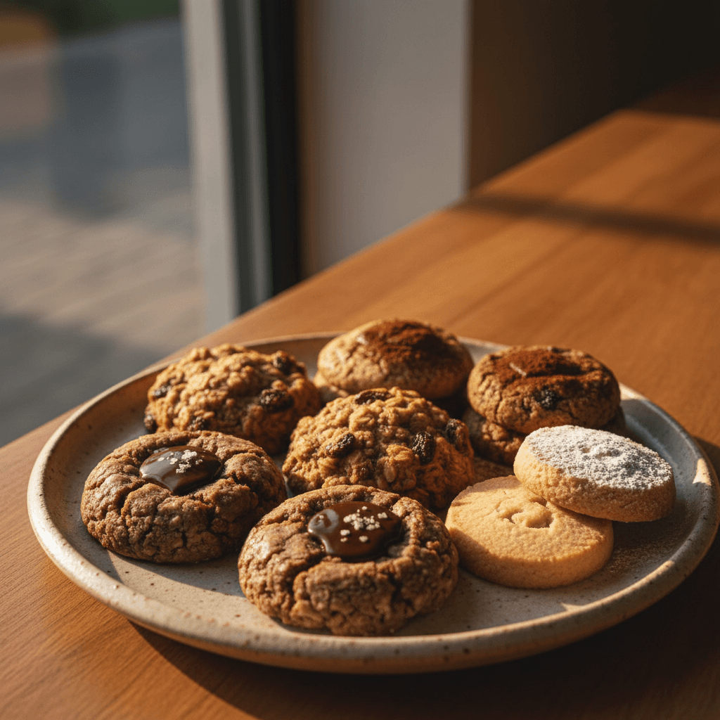 Assorted cookies and small pastries on a tray